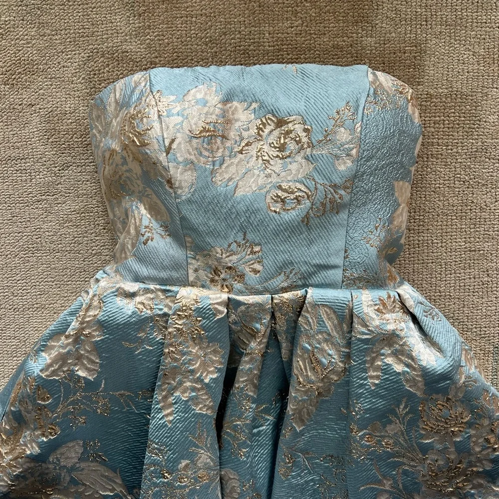 Mac Duggal Strapless Brocade Midi Dress with Pockets NWT Blue Multi - Picture 4 of 15